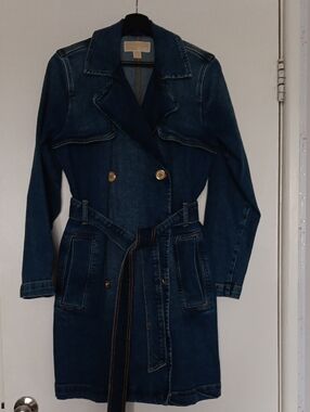 Michael Kors Deep Blue Denim Trench Coat with Belt